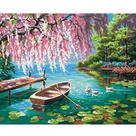 Canvas Hobby Kasnaklı 70 x 90 cm Pembe Söğüt ve Göl Sayılarla Boyama Seti
