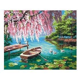 Canvas Hobby Kasnaklı 70 x 90 cm Pembe Söğüt ve Göl Sayılarla Boyama Seti