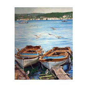 Canvas Hobby Kayıklar ve Martılar Kasnaklı 100 x 140 cm Sayılarla Boyama Seti