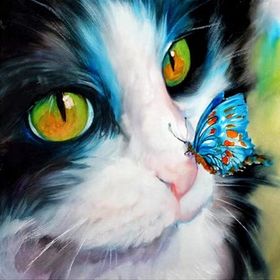 Canvas Hobby Kedinin Burnundaki Kelebek Kasnaklı 60x75 cm Sayılarla Boyama Seti