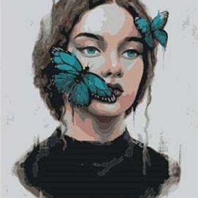 Canvas Hobby Kelebekli Kadın Kasnaklı 60x75 cm Sayılarla Boyama Seti
