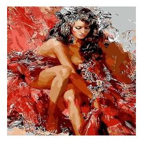 Canvas Hobby Kırmızı ve Kadın Kasnaklı 70x90 cm Sayılarla Boyama Seti