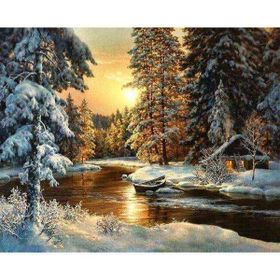 Canvas Hobby Kış Evi Kasnaklı 60x75 cm Sayılarla Boyama Seti