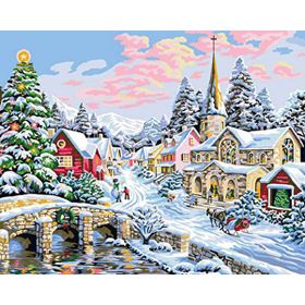 Canvas Hobby Kış Kasabası Kasnaklı 100 x 140 cm Sayılarla Boyama Seti
