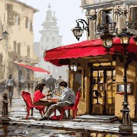 Canvas Hobby Köşedeki Kahveci Kasnaklı 100 x 140 cm Sayılarla Boyama Seti