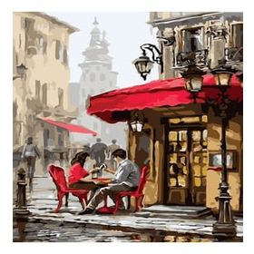 Canvas Hobby Köşedeki Kahveci Kasnaklı 60x75 cm Sayılarla Boyama Seti