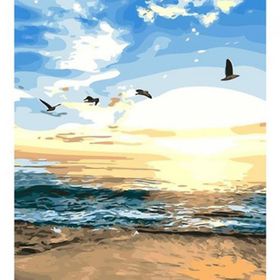 Canvas Hobby Kumsalda Gün Batımı Kasnaklı 100 x 140 cm Sayılarla Boyama Seti
