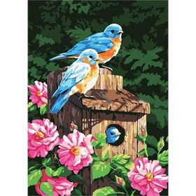 Canvas Hobby Mavi Kuşlar ve Çiçekler Kasnaklı 60x75 cm Sayılarla Boyama Seti