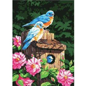Canvas Hobby Mavi Kuşlar ve Çiçekler Kasnaklı 70x90 cm Sayılarla Boyama Seti