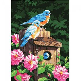 Canvas Hobby Mavi Kuşlar ve Çiçekler Kasnaklı 70x90 cm Sayılarla Boyama Seti