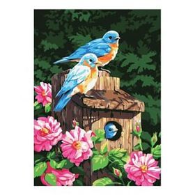 Canvas Hobby Mavi Kuşlar ve Çiçekler Kasnaklı 90x110 cm Sayılarla Boyama Seti