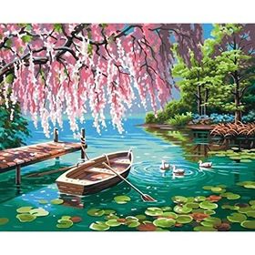 Canvas Hobby Pembe Söğüt ve Göl Kasnaklı 100 x 140 cm Sayılarla Boyama Seti