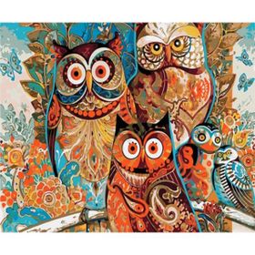 Canvas Hobby Renkli Baykuşlar 40 x 50 cm Rulo Sayılarla Boyama Seti