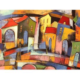 Canvas Hobby Renkli Evler 2 40 x 50 cm Rulo Sayılarla Boyama Seti