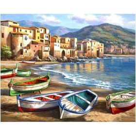 Canvas Hobby Renkli Kayıklar 70 x 90 cm Rulo Sayılarla Boyama Seti