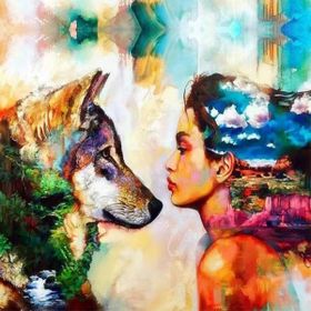 Canvas Hobby Renkli Kurt ve Kadın 50 x 65 cm Rulo Sayılarla Boyama Seti
