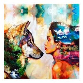 Canvas Hobby Renkli Kurt ve Kadın 50 x 65 cm Rulo Sayılarla Boyama Seti