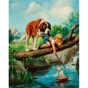 Canvas Hobby Rulo 100 x 140 cm Köpek ve Çocuğun Dostluğu Sayılarla Boyama Seti