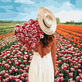 Canvas Hobby Rulo 60 x 75 cm Şapkalı Çiçek Toplayan Kız Sayılarla Boyama Seti