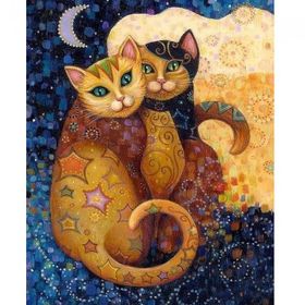 Canvas Hobby Rulo 70 x 90 cm Gece ve Gündüz Kedilerin Aşkı Sayılarla Boyama Seti