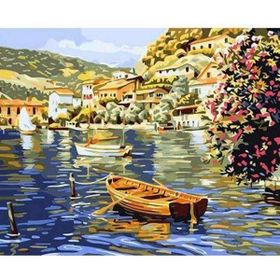 Canvas Hobby Sahil Kasabası ve Kayıklar 1 50 x 65 cm Rulo Sayılarla Boyama Seti