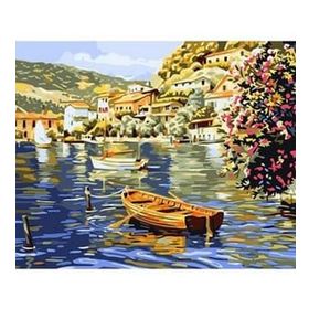 Canvas Hobby Sahil Kasabası ve Kayıklar 1 50 x 65 cm Rulo Sayılarla Boyama Seti