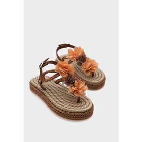 Capone Outfitters Cornelia Hasır Parmak Arası Çiçekli Kadın Sandalet