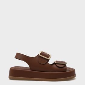 Capone Outfitters Denice Dolgu Topuklu Kahverengi Çift Bantlı Tokalı Kadın Sandalet