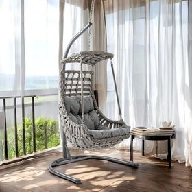 Capri Swing Alaçatı Tekli Rattan Gri Bahçe Balkon Salıncağı