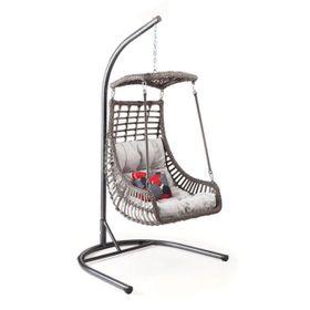 Capri Swing Alaçatı Tekli Rattan Gri Bahçe Balkon Salıncağı