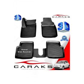 Caraks Fiat 500 C 2010-2020 Arası Siyah 4 Parça 3D Havuzlu Paspas