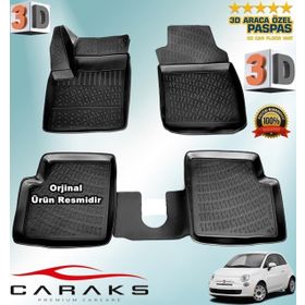 Caraks Fiat 500 C 2010-2020 Arası Siyah 4 Parça 3D Havuzlu Paspas