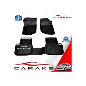 Caraks Peugeot 207 HB 2006-2012 Arası Siyah 4 Parça 3D Havuzlu Paspas