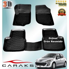 Caraks Peugeot 207 HB 2006-2012 Arası Siyah 4 Parça 3D Havuzlu Paspas
