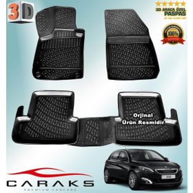 Caraks Peugeot 308 HB 2014-2020 Arası Siyah 4 Parça 3D Havuzlu Paspas