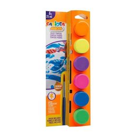 Carioca Fosforlu Tempera Yıkanabilir 6x25 ml Fırçalı Sulu Boya
