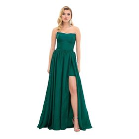 Carmen 58371 Zümrüt Taşlı Straplez Tafta Kadın Abiye Elbise