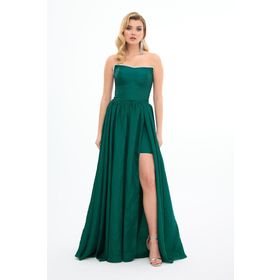 Carmen 58371 Zümrüt Taşlı Straplez Tafta Kadın Abiye Elbise