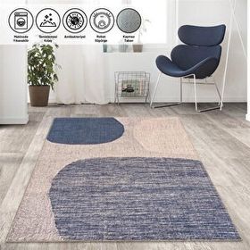 Carpettex 80x50 cm Modern Abstrak Geometrik Gri Krem Kaymaz Yıkanabilir Halı