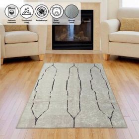 Carpettex İskandinav Çizgi Desenli Krem Renkli Kaymaz Taban Makinada Yıkanabilir 80x50 cm Modern Halı
