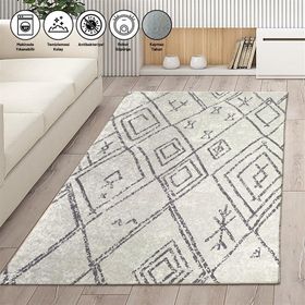 Carpettex İskandinav Geometrik Desenli Krem Renkli Kaymaz Taban Makinada Yıkanabilir 100x150 cm Modern Halı