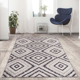Carpettex İskandinav Tarzı Geometrik Karo Desenli Gri Tonlarda Kaymaz Taban Makinada Yıkanabilir 100x150 cm Halı