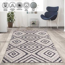 Carpettex İskandinav Tarzı Geometrik Karo Desenli Gri Tonlarda Kaymaz Taban Makinada Yıkanabilir 80x150 cm Halı