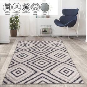 Carpettex İskandinav Tarzı Geometrik Karo Desenli Gri Tonlarda Kaymaz Taban Makinada Yıkanabilir 80x150 cm Halı