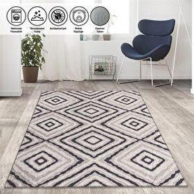 Carpettex İskandinav Tarzı Geometrik Karo Desenli Gri Tonlarda Kaymaz Taban Makinada Yıkanabilir 80x150 cm Halı