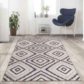 Carpettex İskandinav Tarzı Geometrik Karo Desenli Gri Tonlarda Kaymaz Taban Makinada Yıkanabilir 80x150 cm Halı