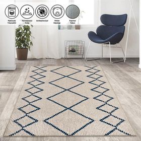 Carpettex İskandinav Tarzı Sonsuz Karo Desenli Krem Kaymaz Taban Makinada Yıkanabilir 80x120 cm Halı
