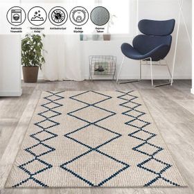 Carpettex İskandinav Tarzı Sonsuz Karo Desenli Krem Kaymaz Taban Makinada Yıkanabilir 80x120 cm Halı