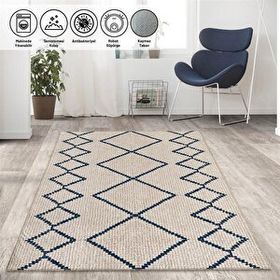 Carpettex İskandinav Tarzı Sonsuz Karo Desenli Krem Kaymaz Taban Makinada Yıkanabilir 80x120 cm Halı