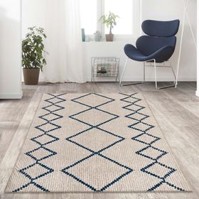 Carpettex İskandinav Tarzı Sonsuz Karo Desenli Krem Kaymaz Taban Makinada Yıkanabilir 80x120 cm Halı